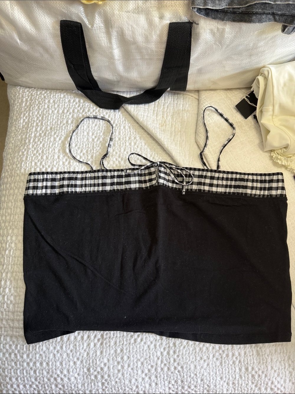 AEO Black Cami Tank with Black-and-White Gingham Trim